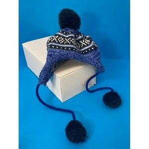 Bailey & Bella Companion Coture Dog Winter Pompom Hat Size Small Blue Black